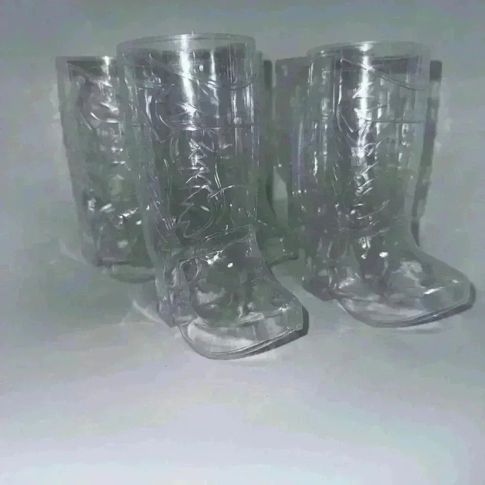 Set of 5 Clear Cowboy Boot Mug Glasses / One Size / Made of Plastic